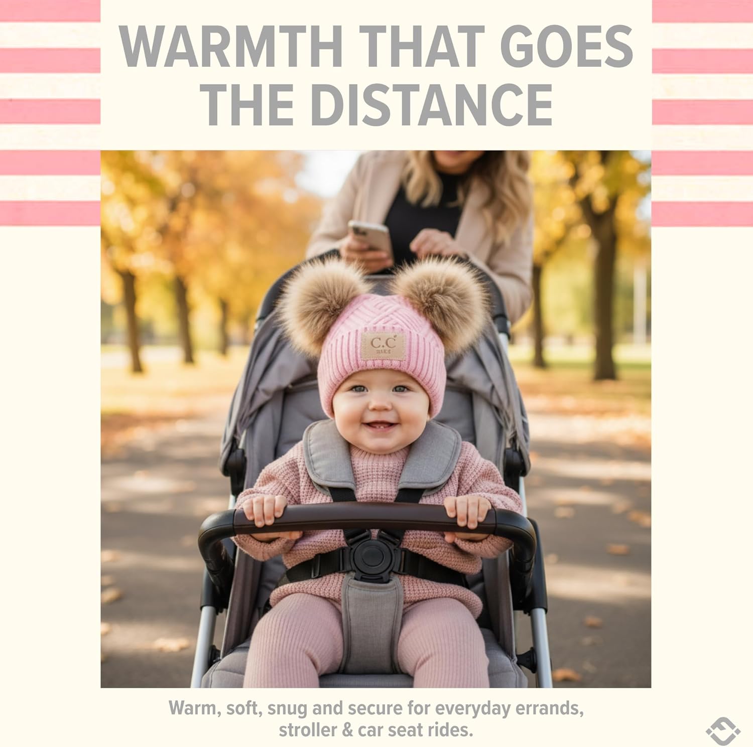 Funky Junque Double Pom Pom Baby Beanie – Newborn Girl Winter Hat 0–12 Months, Cute Cozy Knit Infant Beanies for Cold Weather