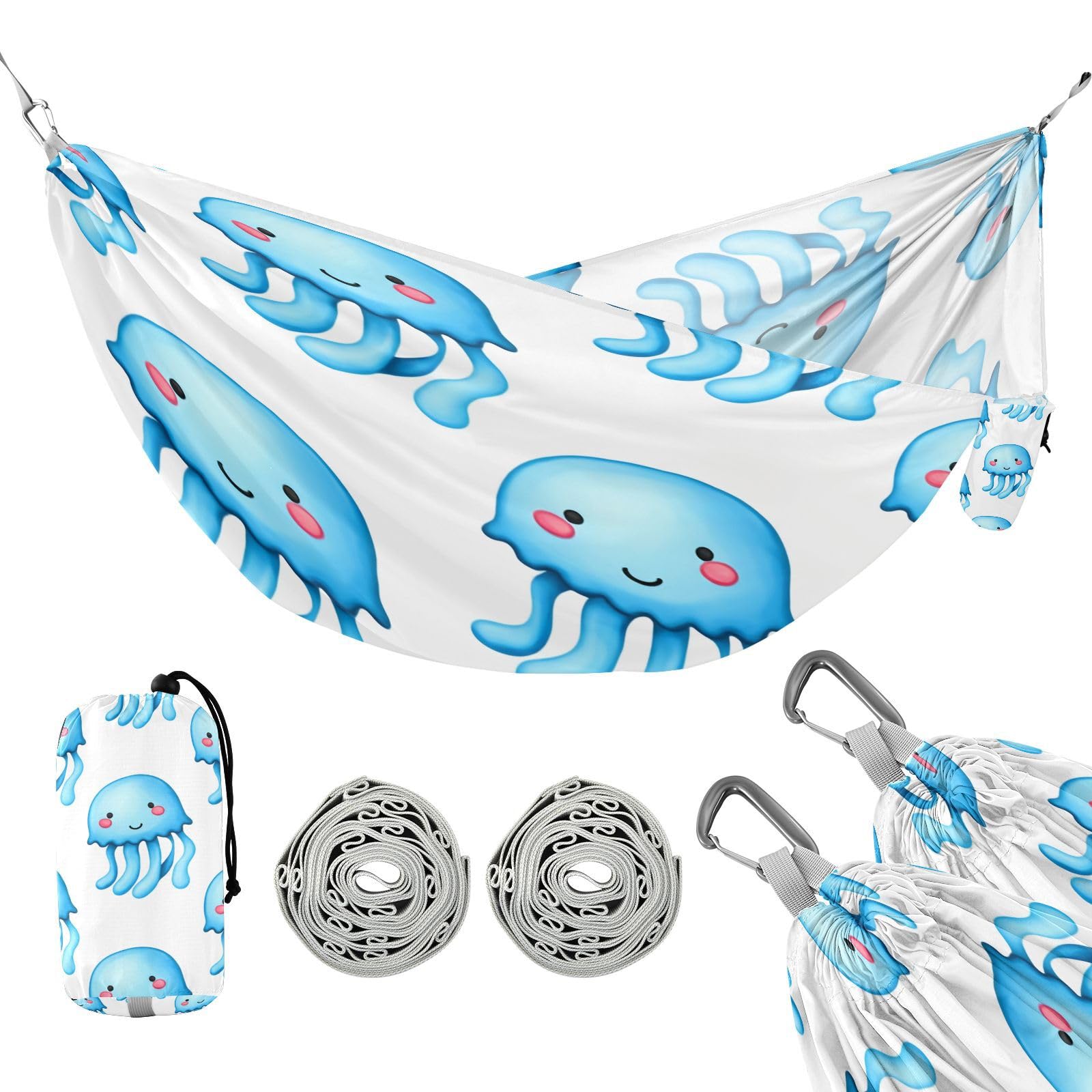 ATTX Blue Cartoon Jellyfish Camping Hammock - Lightweight & Portable Hammocks, Heavy Duty 330lbs Capacity for Indoor, Hiking, Backpacking, Travel, Backyard, Beach#181