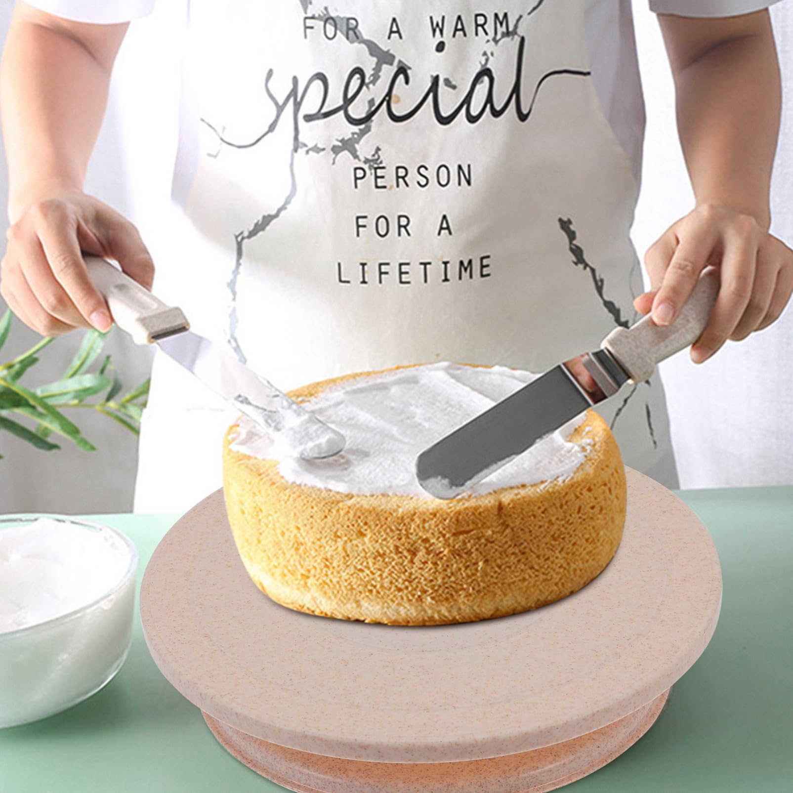 ABOOFAN Cake Turning Table Set Mit Drehbare Tortenplatte Für Einfache Dekoration Von Hochzeitstorten Und Cupcakes Und Wiederverwendbar Weizentönen