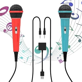 Elnicec Switch2/Switch用 カラオケマイク【2026年NEWモデル・2本セット】 2.0USB 高集音力 有線マイク2人同時に歌える 軽量 単一指向性 低ノイズ 接続簡単 3mの強靭なケーブル Switch/Switch 有機ELモデル/Switch2/PS5/PS4/PC/Xbox one対応（レッド＆ブルー）