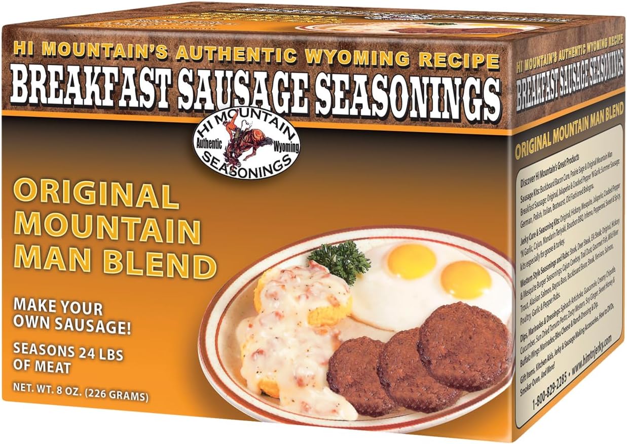 Hi Mountain Breakfast Sausage Seasoning Mix | ORIGINAL MOUNTAIN MAN | Make Homemade Sausage with Pork, Venison, Deer, Elk & Wild Game | Makes up to 24 lbs