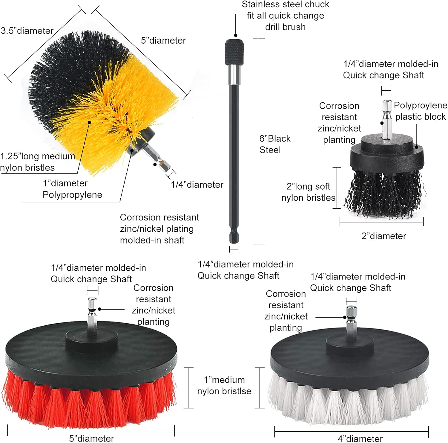 Shieldpro 45 Piece Drill Brush Attachment Set, All Purpose Power Clean Scrubber Brush, Scrub Pads & Sponge with Extend Long Attachment for Bathroom, Kitchen,Grout,Tub,Tile,Corners, Auto