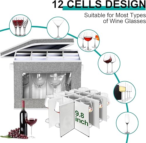 Miniatura 8 de homyfort Paquete de 2 estuches de almacenamiento para copas de vino, caja de almacenamiento de copas de vino con divisores, organizador de
