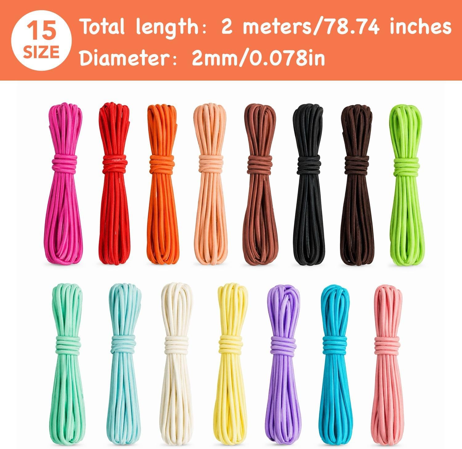 Elastic Cord Elastic String Bracelets Beaded 2mm Elastic Cord for Bracelets and Jewelry Making 32 Yards Total Small Shock Cord Bungee String 6.6 ft Lengths for DIY Crafts Beading Sewing