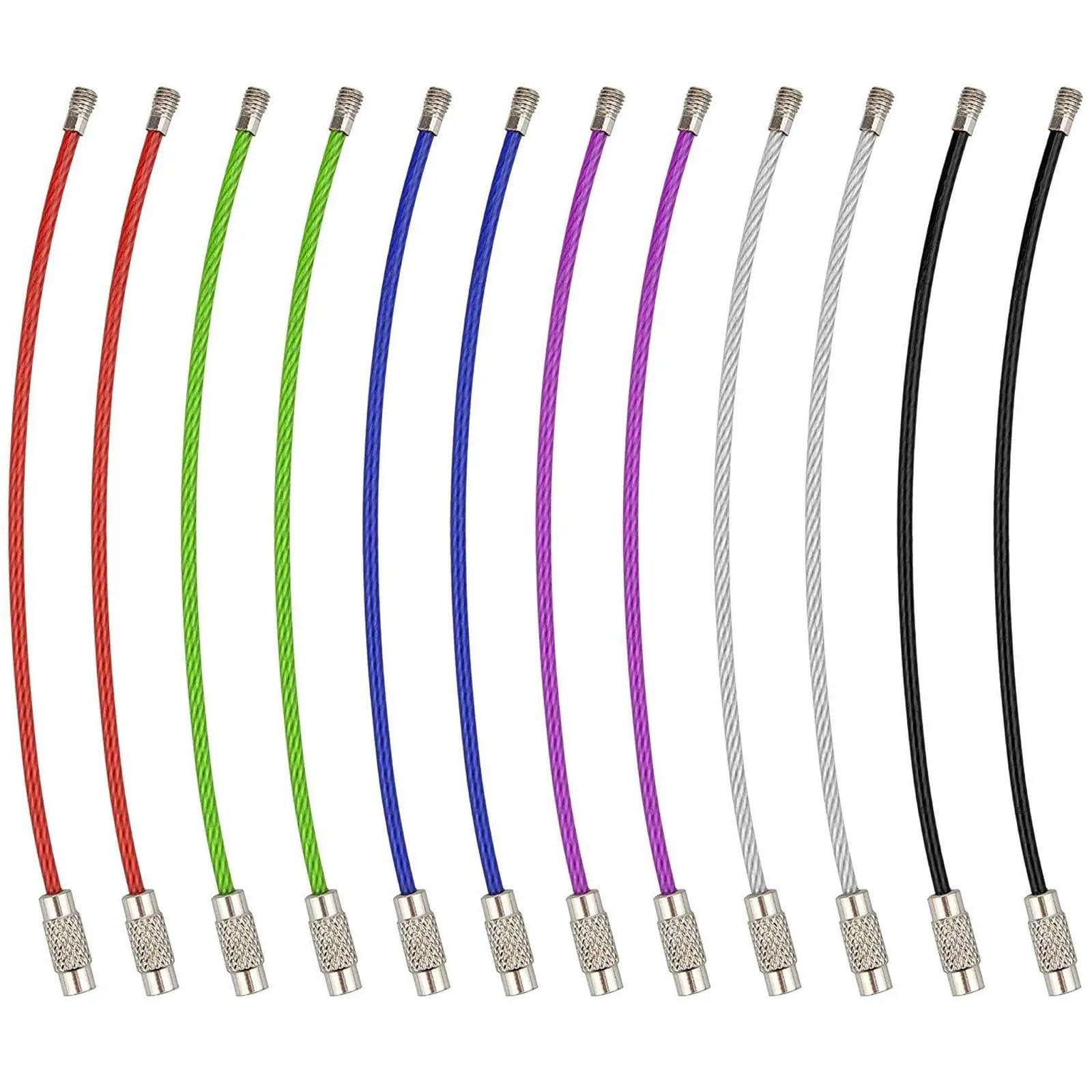Porte-clés en fil d'acier 6 pouces bleu lot de 100 pièces avec câble robuste et vis