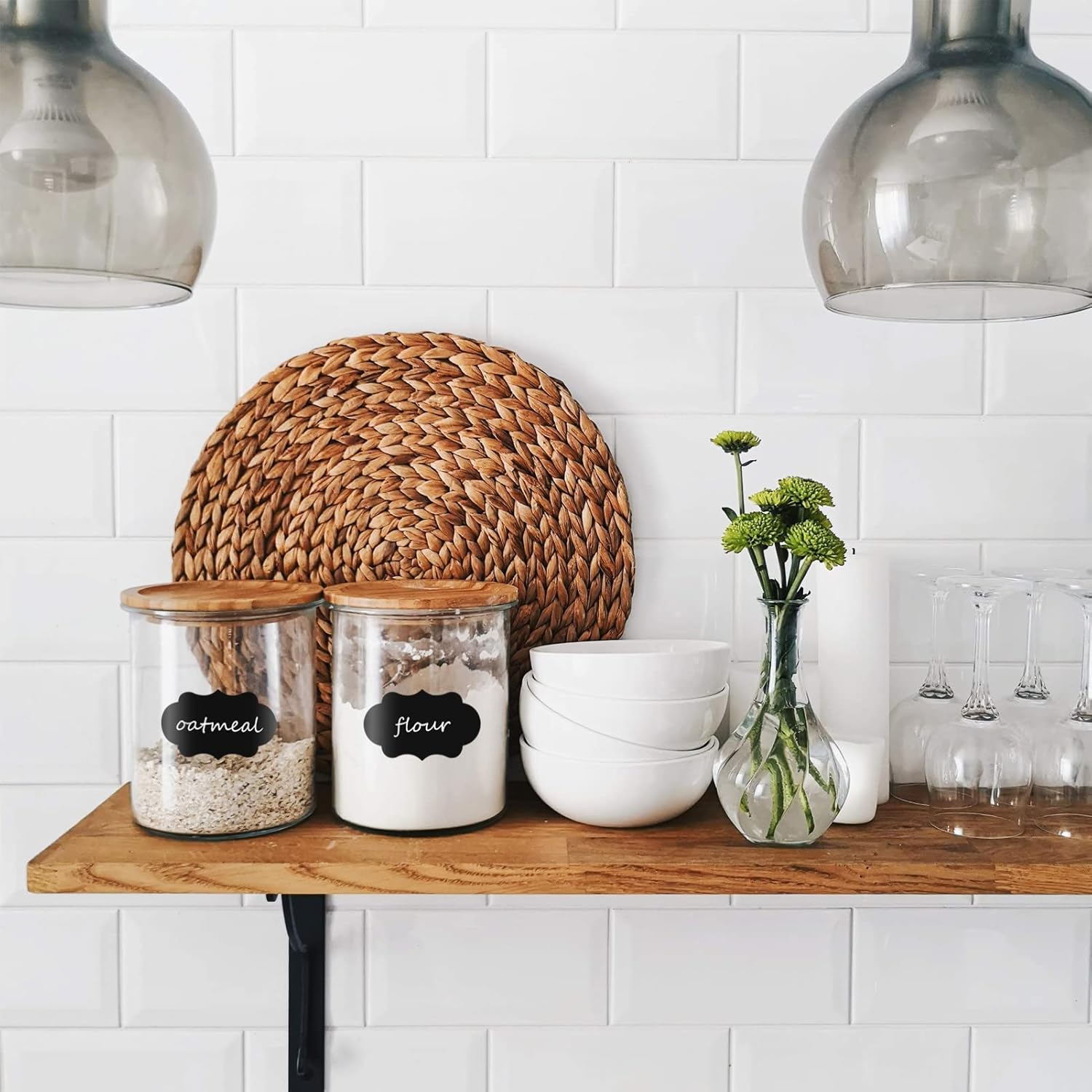 Chalkboard Label Stickers 108pcs - Removable Waterproof Chalk Label Markers for Glass Storage Jars, Reusable Black Vinyl Plastic Adhesive Tag Paper for Canister, Container, Bottle, Food, Spice : Office Products