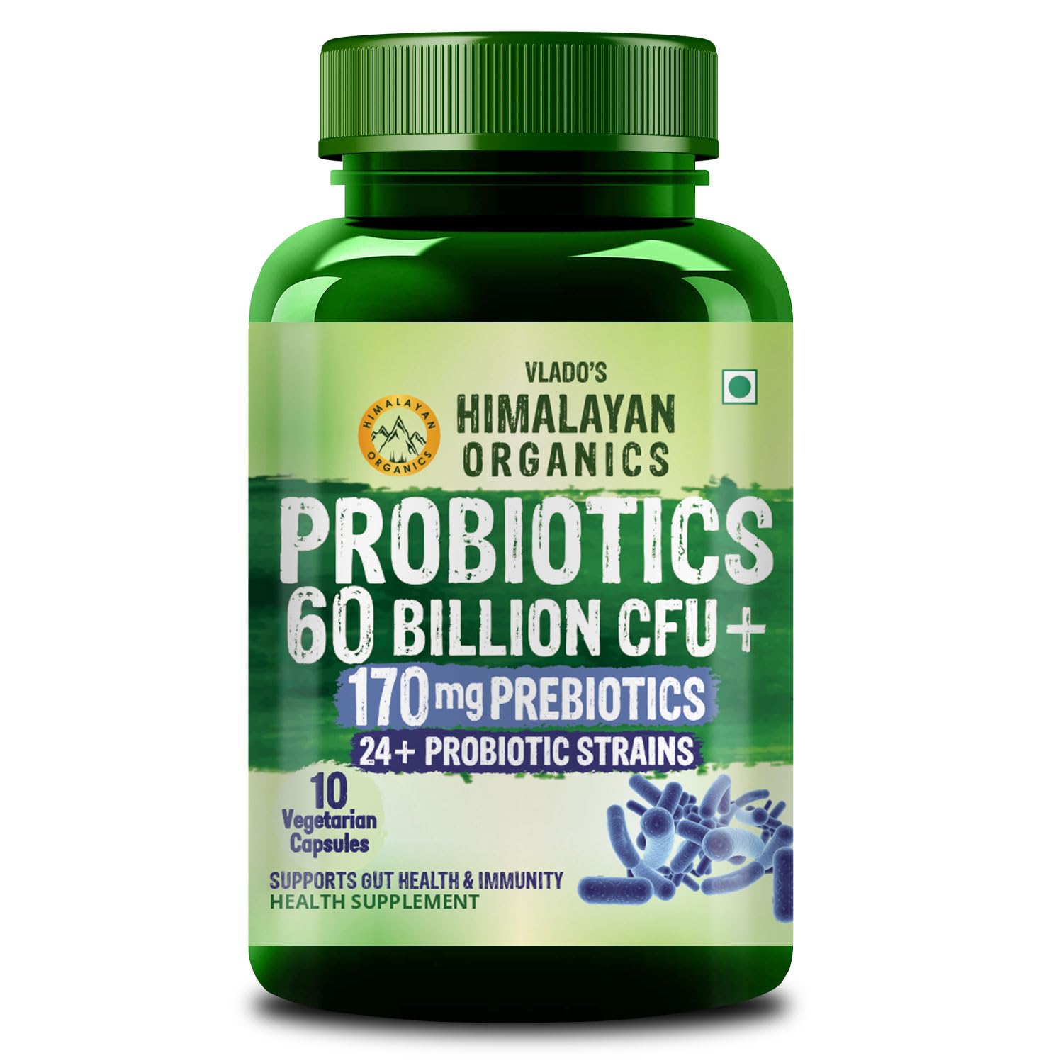 Vlado’s Himalayan Organic Probiotics 60 Billion CFU + 170Mg Prebiotics + 24 Strains Supplement - 10 Veg Capsules-image-1