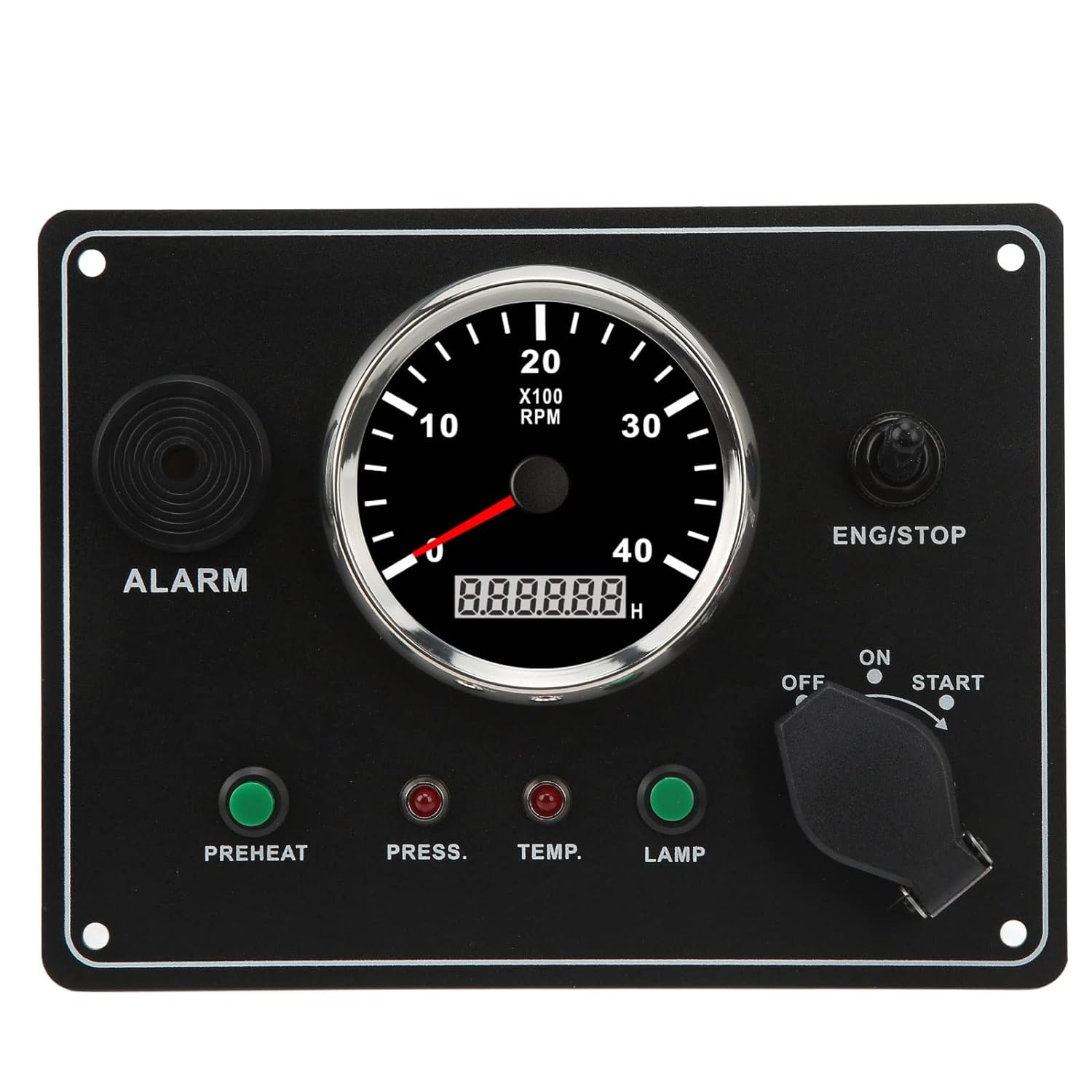 12V/24V FIT for Marine Boat Yacht Modified Vehicles Boat Instrument Panel, Multifunction 4000RPM Red Backlit RV Switch Panel with Alarm Function (24V)