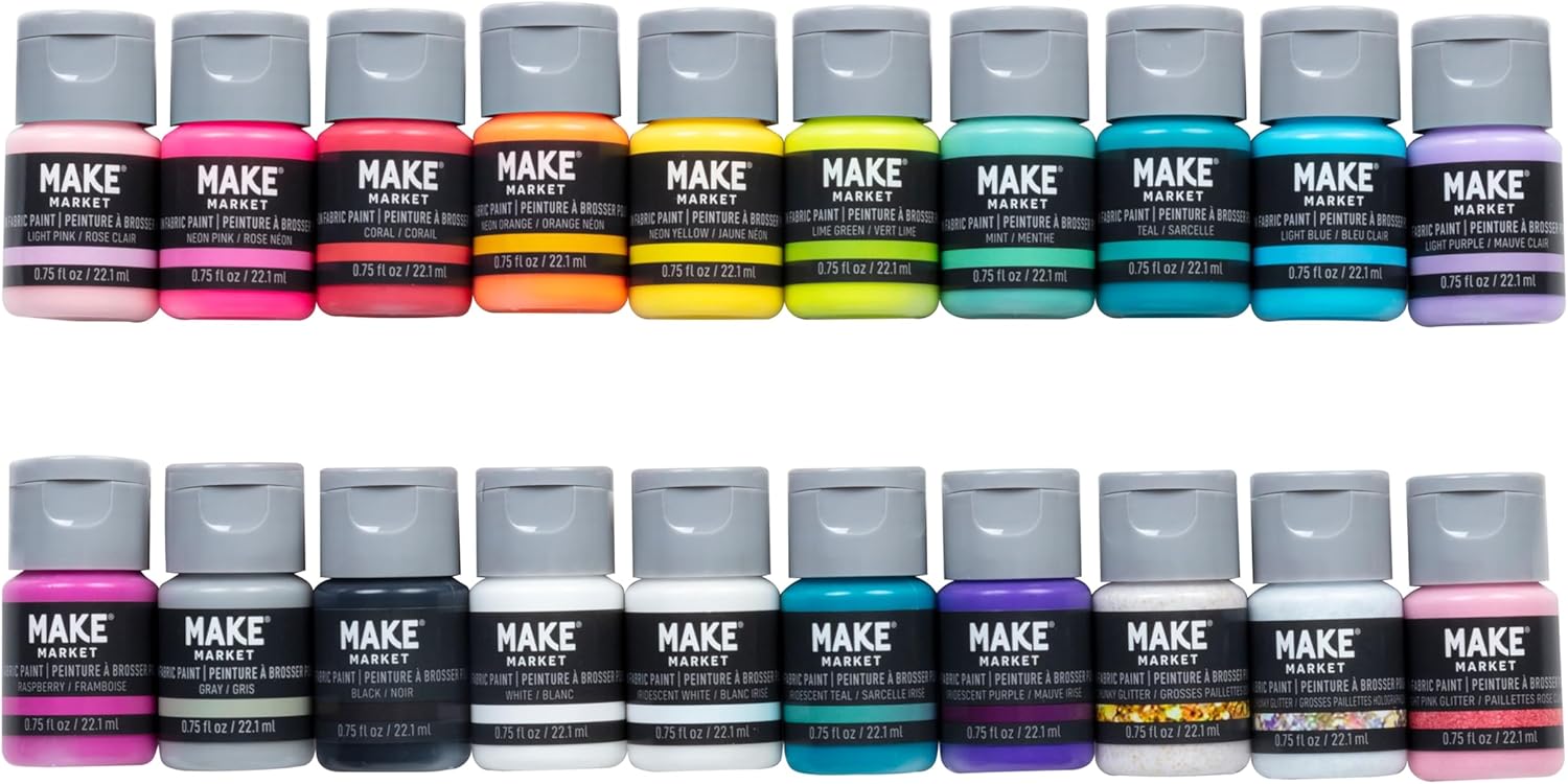 Make Market Fabric Paint Set, Assorted Matte Iridescent Glitter, Multicolor, 0.75 fl. oz., 20-Pack