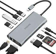 SINEHO 11 in 1 Docking Station USB C HUB USB C, USB C Adapter with HDMI 4K, VGA, Ethernet, 4 USB Ports, SD/TF, 100W PD, 3.5mm Audio, Compatible with MacBook Pro/Air, Surface, DELL, HP, Lenovo and More