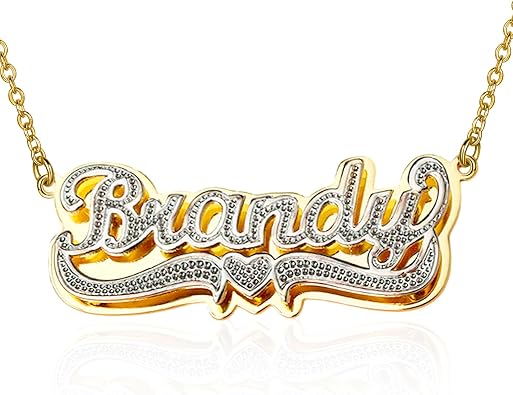Drawelry Personalized Name Necklace Two Tone 18K Gold Plated Double Heart Pendant Custom Nameplate Jewelry Valentines Gift for Women Men Couples Anniversary Birthday Gift