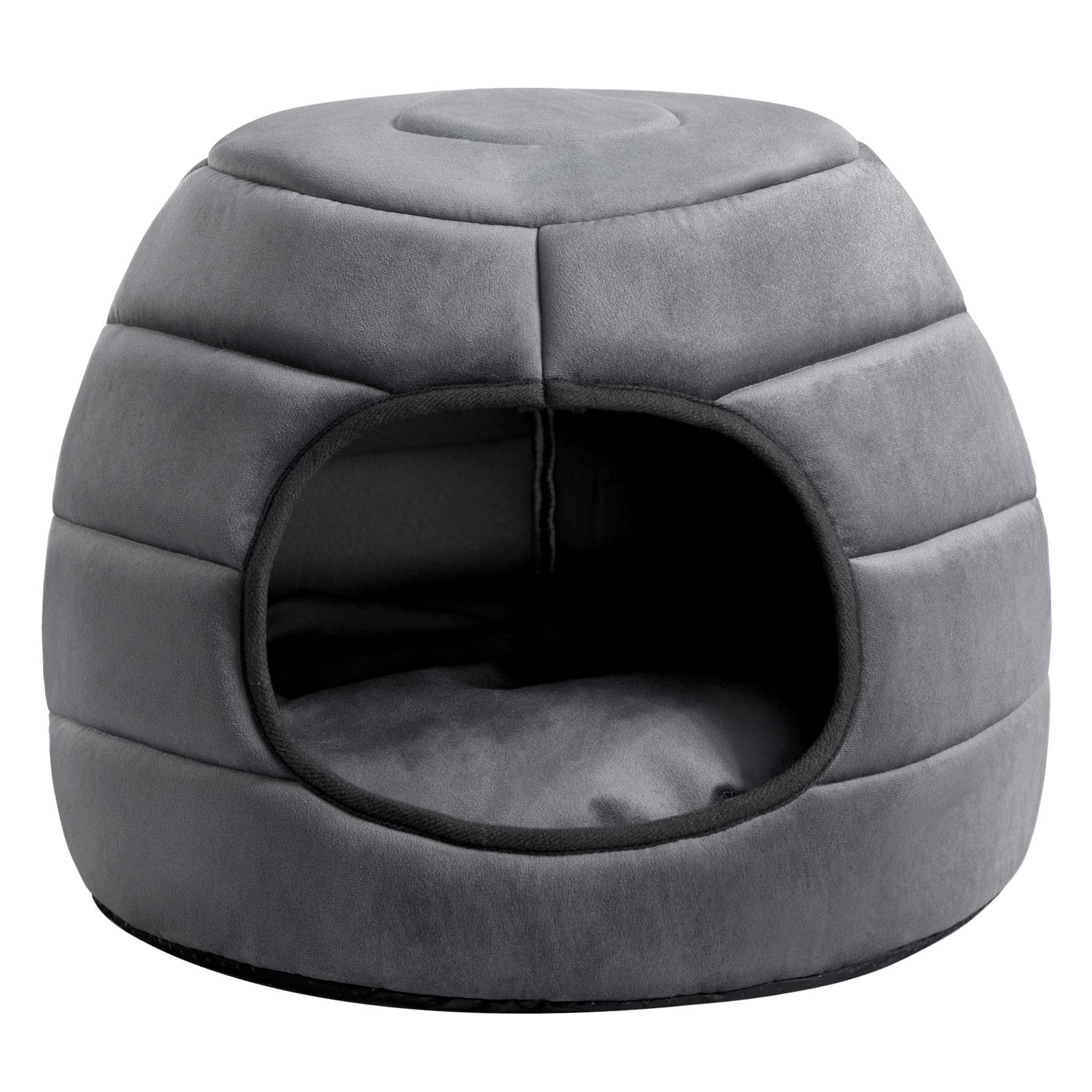 Hollypet Coral Velvet Cat Bed, 2-in-1 Foldable Cat Cave Pet Bed for Cats and Small Dogs, Dark Gray S