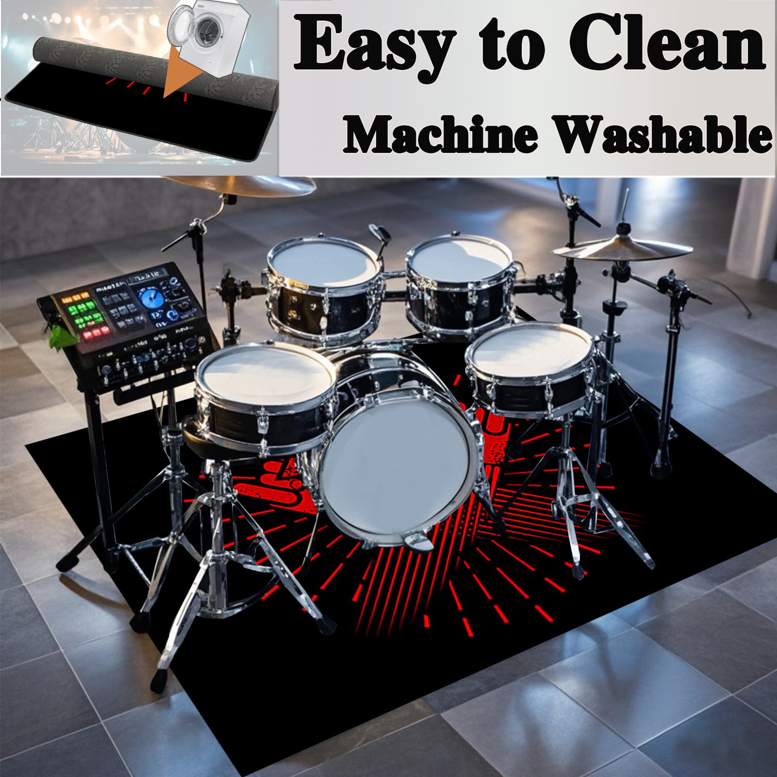 Tappeto per Batteria Professionale Tappeto Insonorizzato Tappeto a Tamburo Tappeti Antiscivolo elettronico Drum Tappeto Kit per Grancassa Tamburo Rullante e Altri Strumenti Drum Rugs 230 x 180 cm