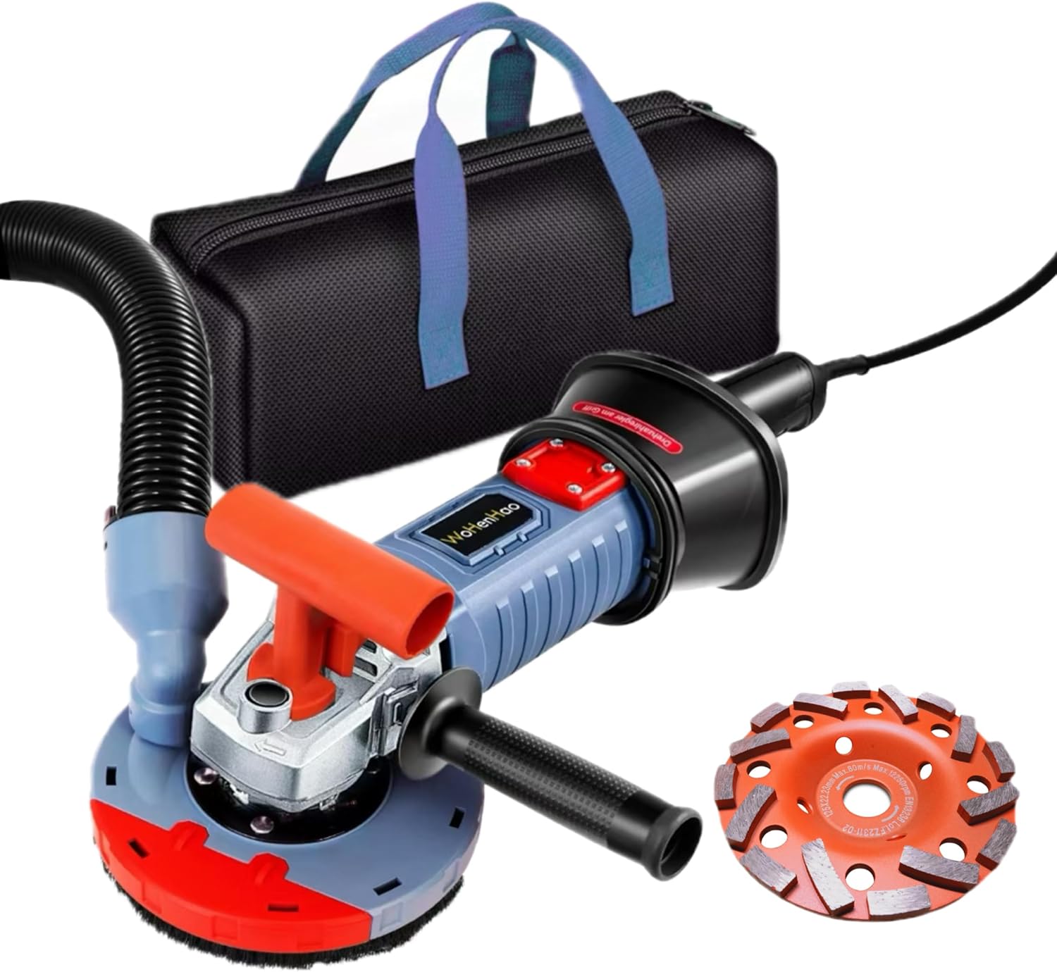 Wohenhao 5 Inch Concrete Planer 1500W with Dust Extraction Shroud and Diamond Cup Wheel, Floor Carpet Vinyl & Tile Adhesive Removal Machine