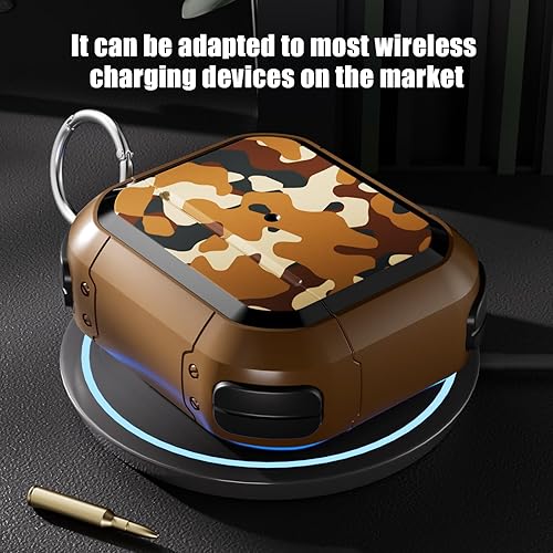 Miniatura 3 de Funda de camuflaje para AirPods Pro 2AirPods Pro 2023 Gen 2023 Gen, funda protectora de camuflaje rígida militar con mosquetón, marrón