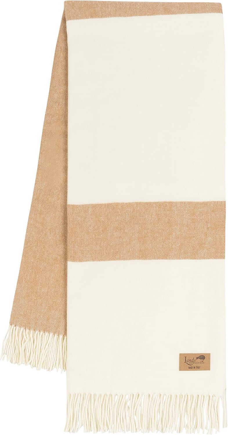 Lands Downunder All-Season, Luxury Caramel Sydney Stripe Herringbone Throw – Soft Woven Throw with Decorative Fringe – Made in Italy – 51”W x 67”L - Perfect for Gifting