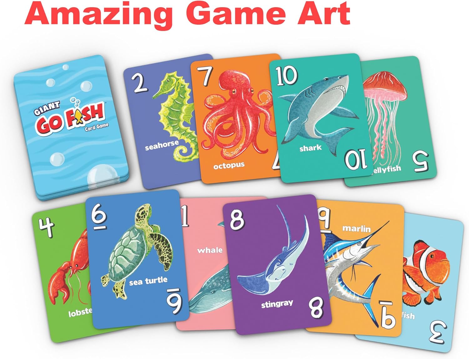Arizona GameCo Giant Go Fish Card Game for Kids and Families – Play Go Fish and Old Maid – Large 5x7in Cards – Adorable Animal Art – a Fun Gift idea for Boy/Girl – a Family Game for Ages 4+
