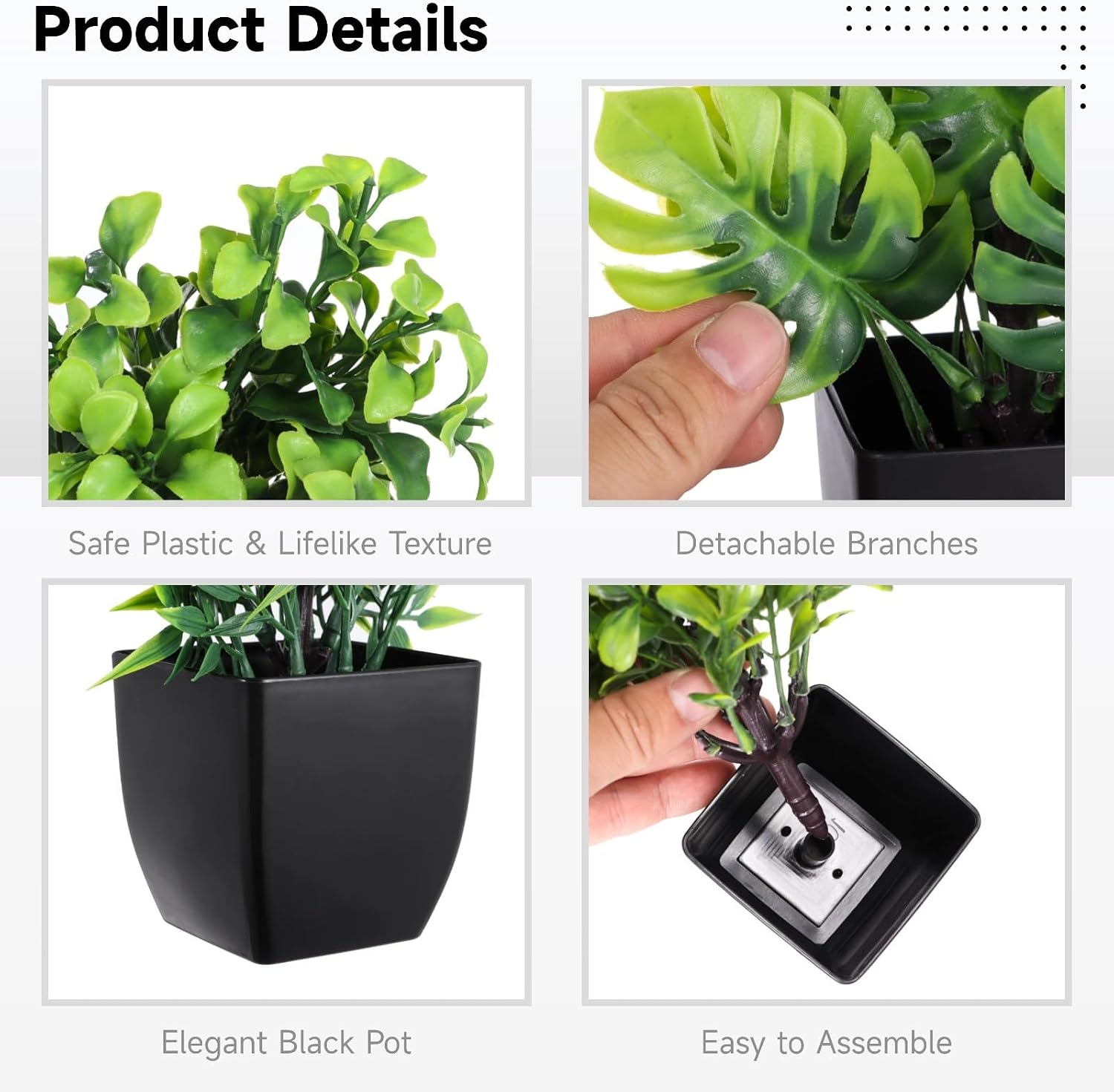 12 Pcs Faux Greenery Fern Plants in Black Pots, Mini Realistic Artificial Eucalyptus Potted Plants, Small Fake Plants for Bathroom, Office, Living Room Table Decor