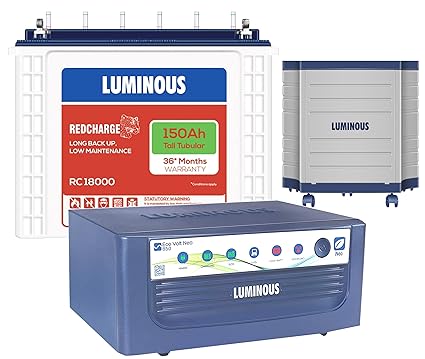 Luminous Red Charge RC18000 150AH Tall Tubular Inverter Battery with Eco Volt Neo 850 Pure Sine Wave Inverter with TX100L Trolley