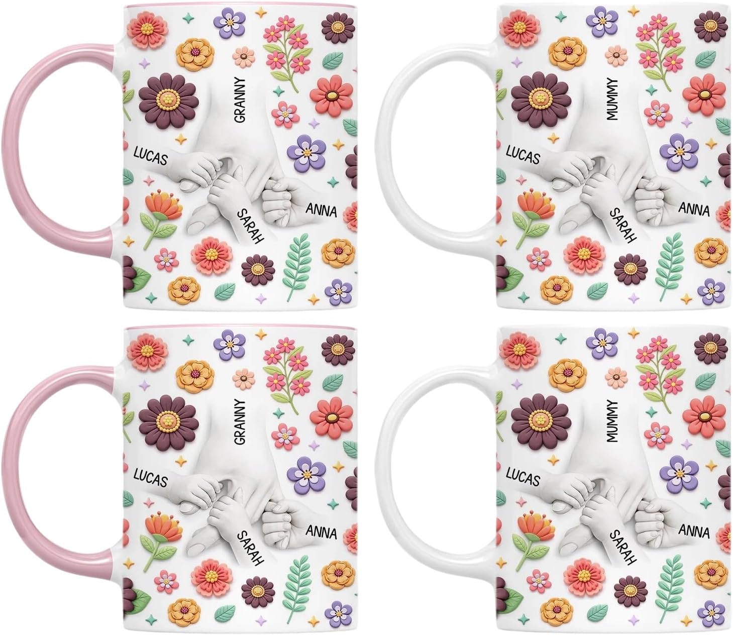 Ceramic Drinking Cup with Heartwarming Holding Mum Hand Illustrations Coffee Mug Unique Mother Day Gift Artistic Tea Cup for Mom