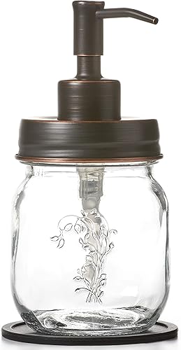 Vista 17 de Petite - Dispensador de jabón y/o loción en tarro Mason de 12 onzas con bomba dispensadora de jabón negro brillante y posavasos antideslizantes