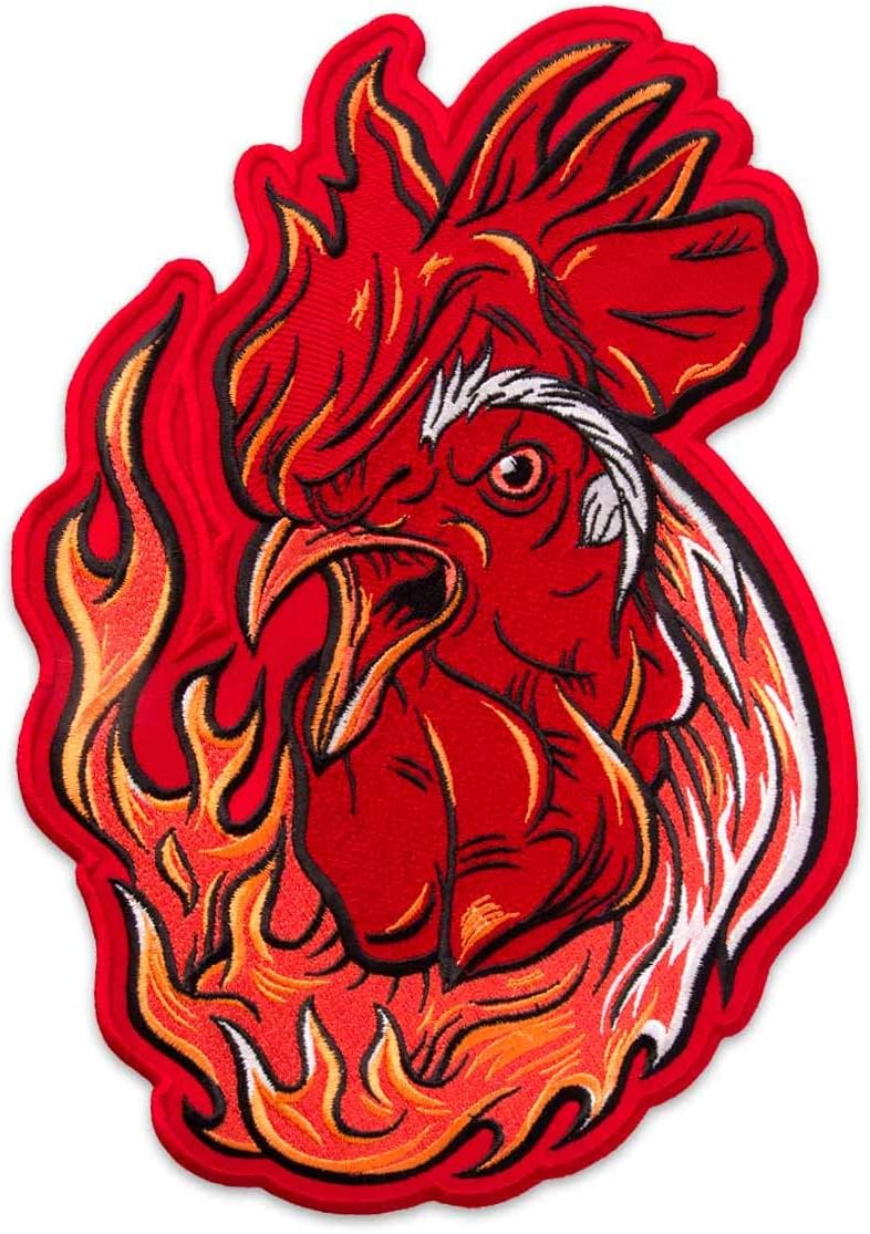Fiery Rooster Embroidered Patch Iron On (9" x 12.9", Turned to The Left Side)