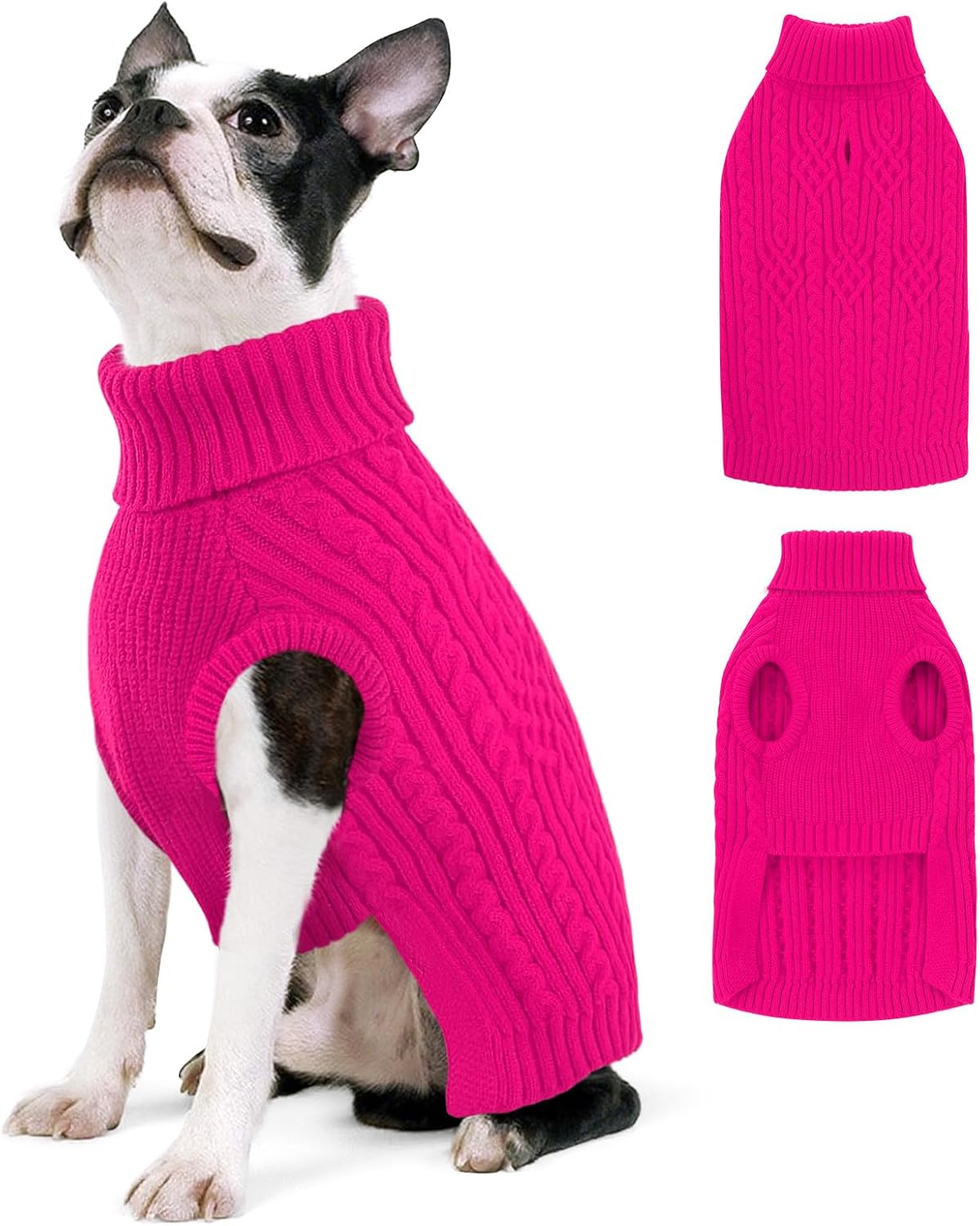 AOFITEE Dog Sweaters for Large Dogs, Stretchy Turtleneck Dogs Sweater for Christmas, Warm Dog Knitwear for Fall Winter, Pet Sweater with Harness Hole for Boston Terrier, French Bulldog, L