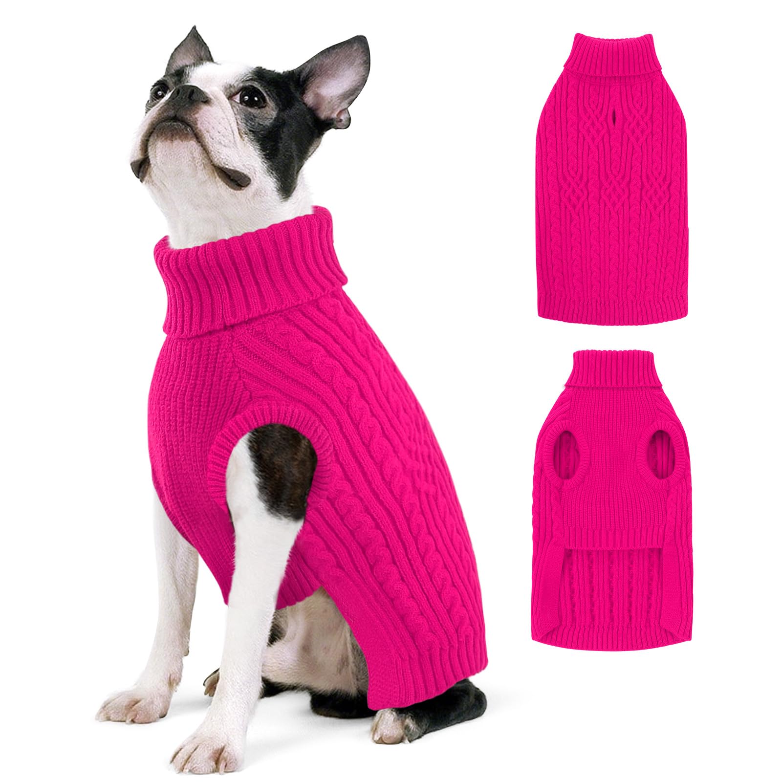 AOFITEE Medium Dog Jumper, Soft Turtleneck Dog Jumpers for Medium Dogs Girl Boy, Warm Dogs Knitted Jumper Winter Fall, Pet Knitwear for Dachshund, Pug, Boston Terrier, Frenchie, RoseRed M
