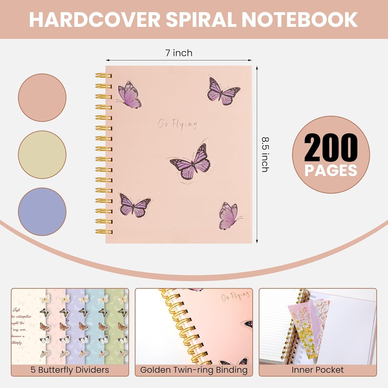 Yoment Cute Spiral Notebooks for Women with Dividers Tabs Hardcover 5 Subject Notebook College Ruled 7 x 8.5 Journal Notebooks for Bible Work Note Taking, Pink - Image 5