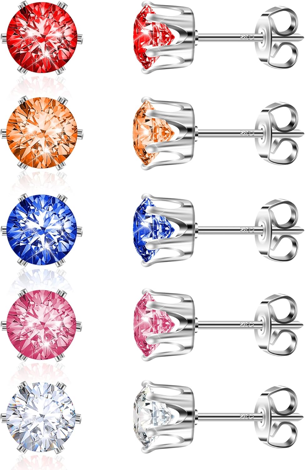 Women's Earrings Set 5 Pairs Cubic Zirconia Studs Multi-Color Birthstone Collection Hypoallergenic Earring Fancy Jewelry Gift for Her