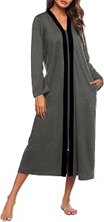 Women Zipper Robe Long Sleeve Loungewear Lightweight Housecoat Full Length Nightgown with Pockets