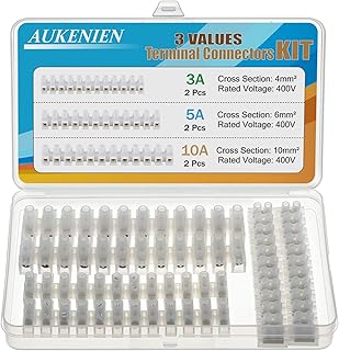 AUKENIEN Electrical Connector Blocks Kit 3 Values 6pcs 3A 5A 10A Terminal Block Strip 3 5 10 Amp Electric Wire Connectors White Choc Blocks Connecting for Wiring Cable