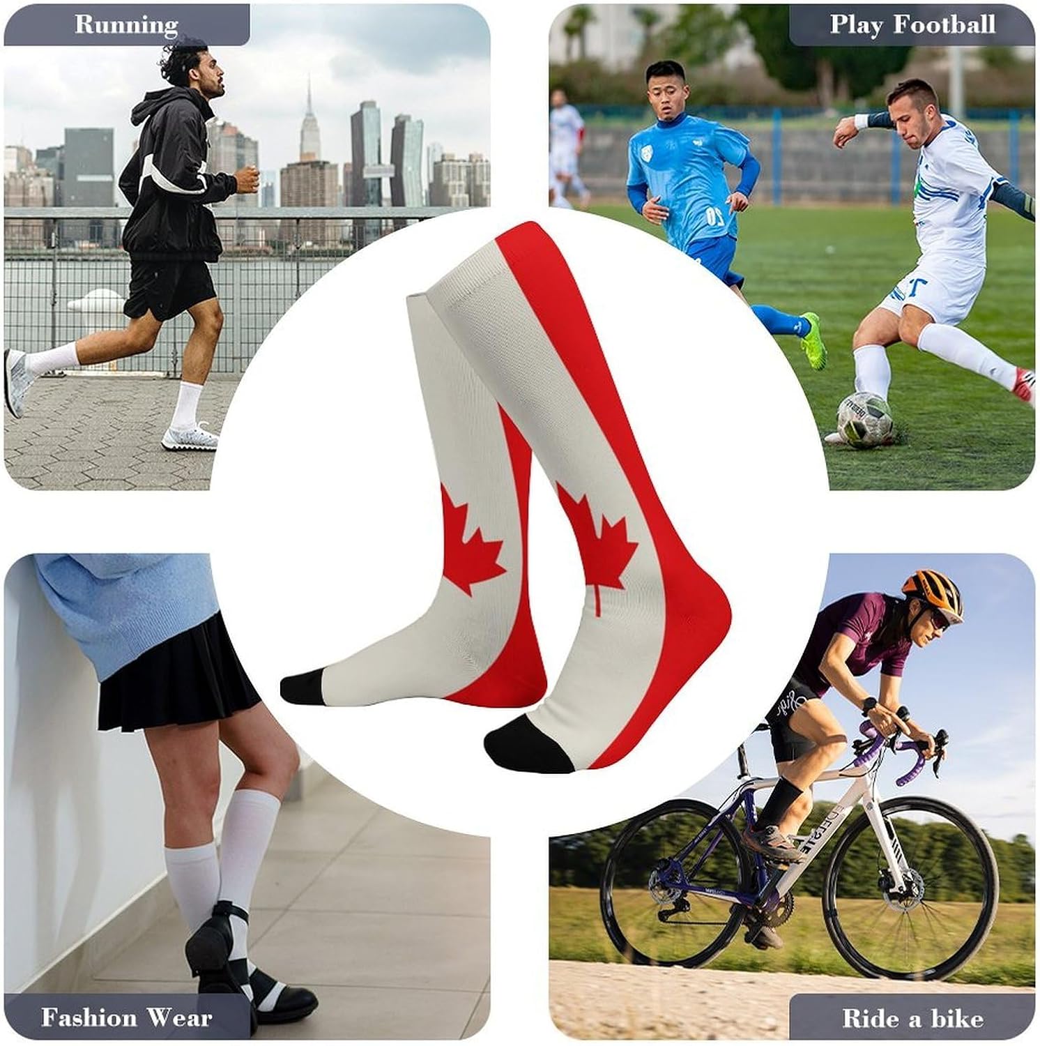 Canada Flag Knee High Soccer Socks Moisture Wicking