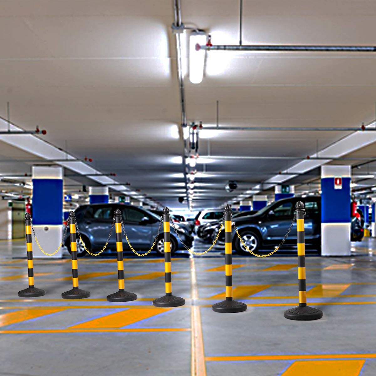 JAXPETY 6 Pack Plastic Stanchion Post Set Crowd Control Stands Barrier with 5PCS 39.4” Link Chain and C-Hooks, Black & Yellow: Industrial & Scientific