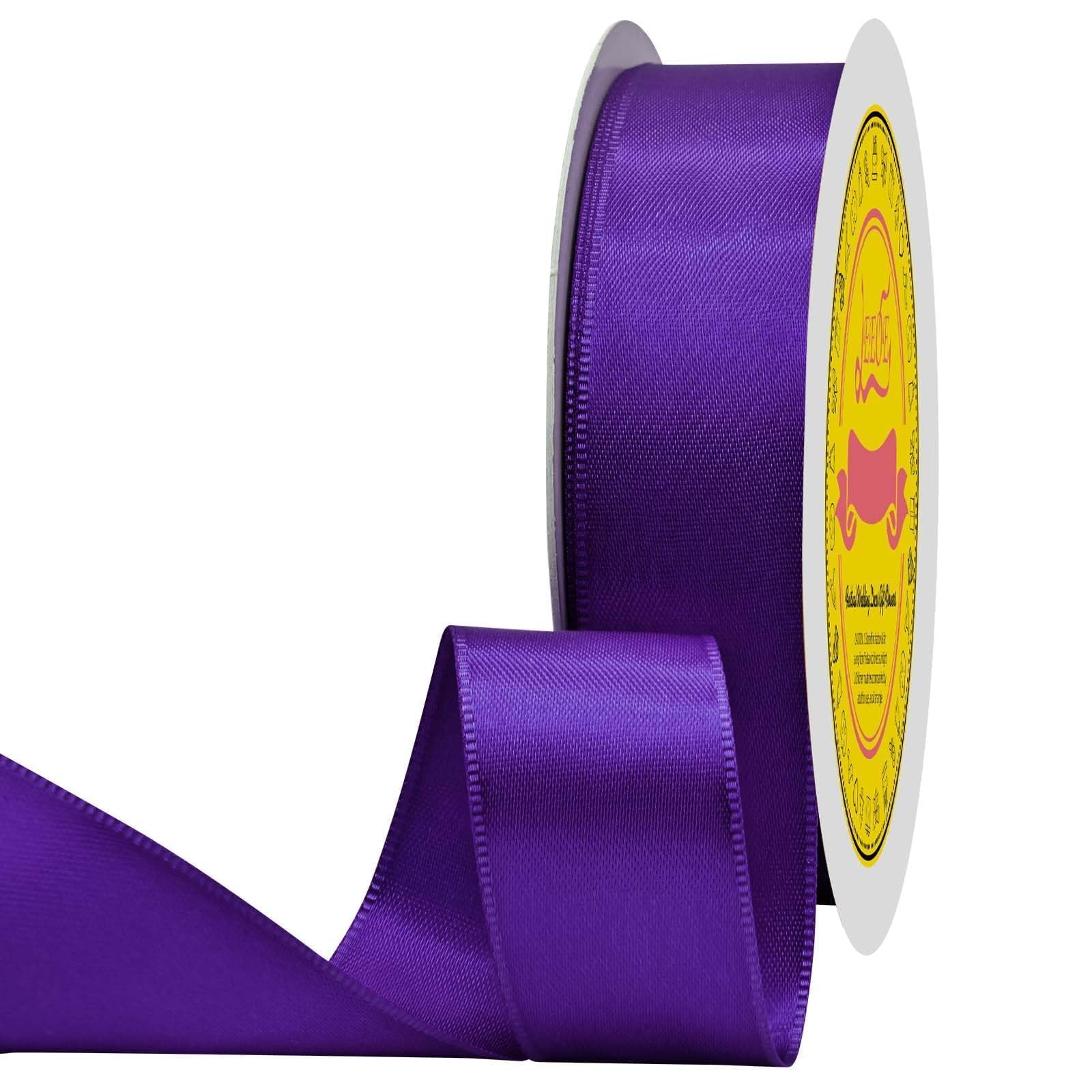 Purple Double Face Satin Ribbon 1 inch X 50 Yards Spool Bright Colors Very Suitable for Weddings Gift Package Wrapping Dancer Wand Sewing Party Hair Bow Invitation Decorations and More