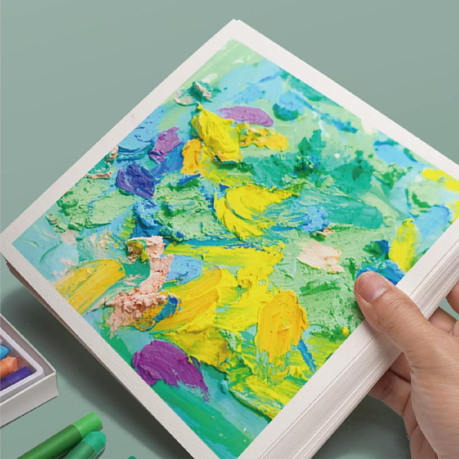 GR DZPLUS Oil Pastel Pad | 5.9 x 5.9 inch(123 lb/200g) | 50 Sheets Heavyweight Drawing Paper
