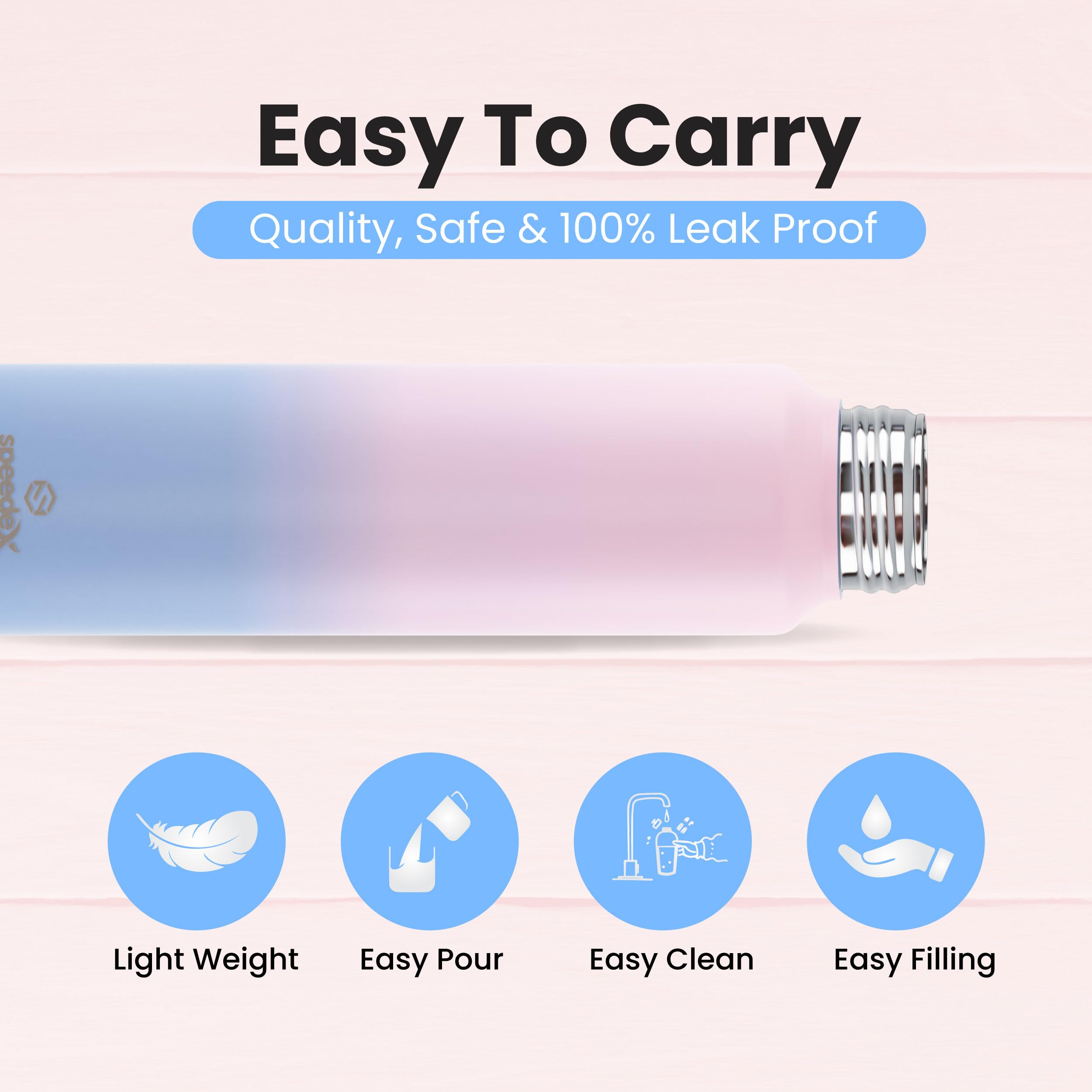 Speedex 1 Litre Stainless Steel Water Bottle - Dual Pink-Blue | Set of 2, Steel Cap | 1000 ml Bottle for Kids, Girls, Boys, School, Adults, Office, Gym 4