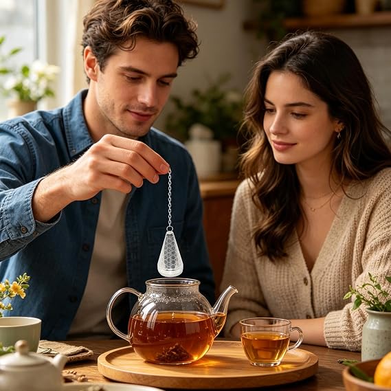 Tea Strainer Steeper Cone Filter with a Drip Tray