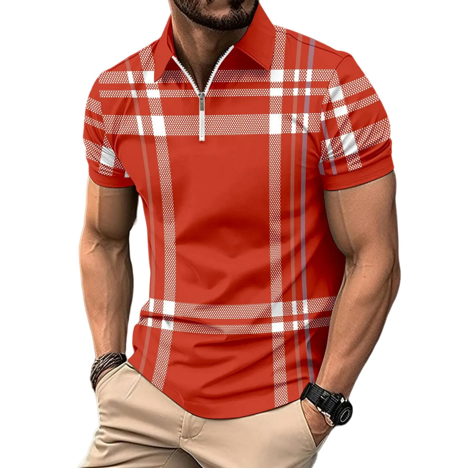 t-Shirt A Maniche Corte da Uomo T-Shirt A Righe A Scacchi Sports Casual Men's Summer Top-Giallo-XL