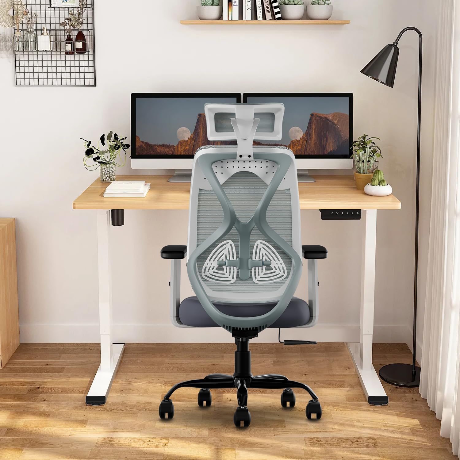 CELLBELL C190 Berlin Office Chair, High Back Mesh Ergonomic Home Office Desk Chair (Grey - White)