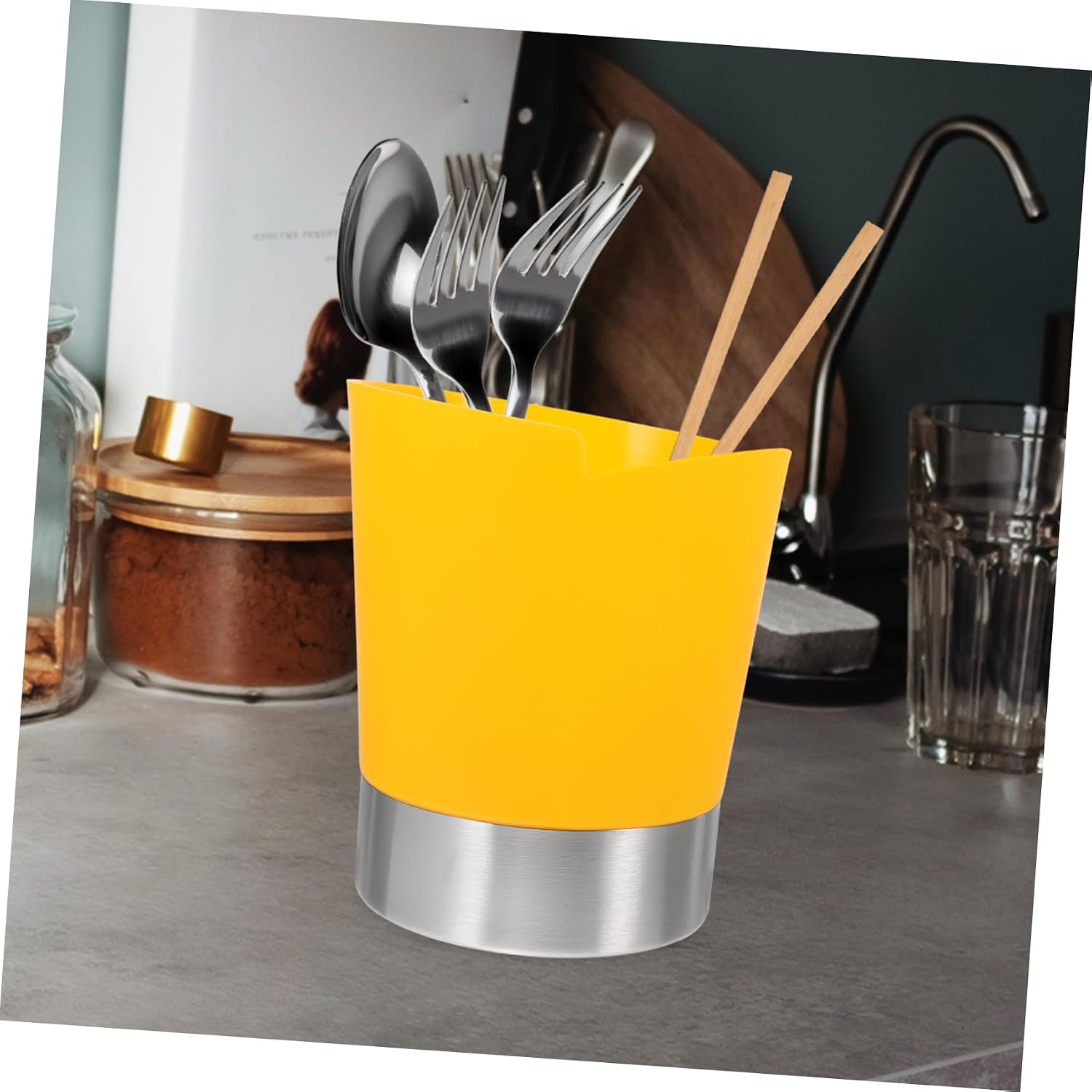 Three Grid Straw Storage Bucket, Modern ABS Stainless Steel Kitchen Holder