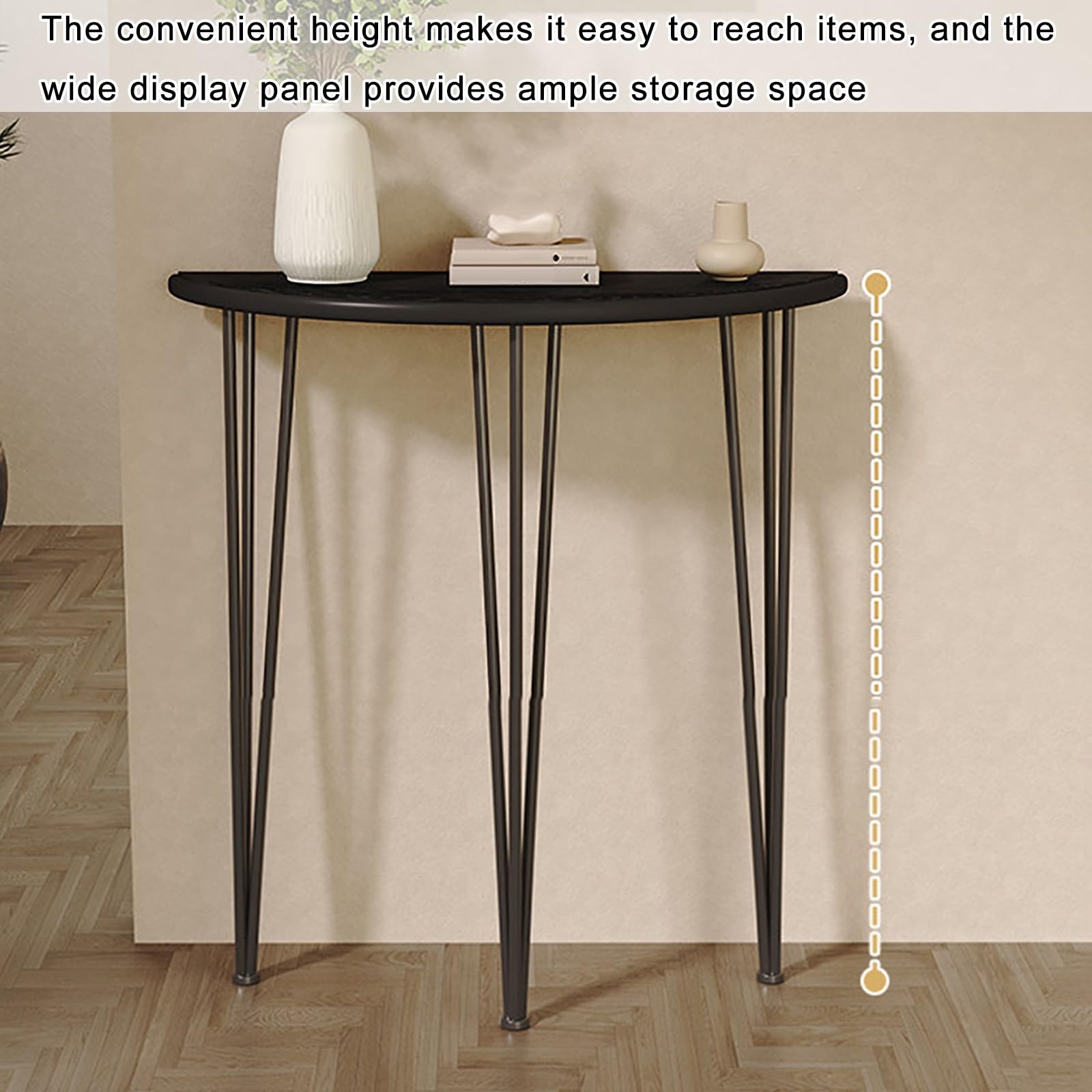HalfMoon - Console moderna salvaspazio per ingresso, con gambe in metallo, elegante accento per corridoio, soggiorno, atrio e dietro il divano (bianco, 80 x 25 x 90 cm)