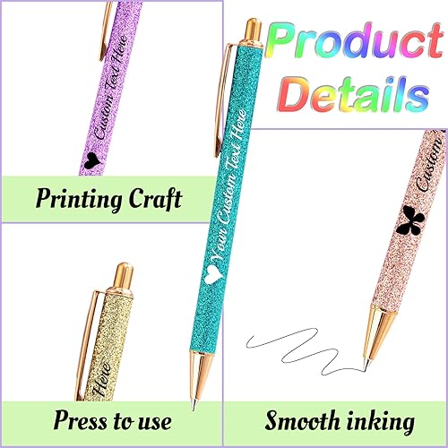 Miniatura 2 de Aolun Bolígrafos personalizados con nombre, bolígrafo con purpurina personalizable, bolígrafos retráctiles personalizados con mensaje de texto para