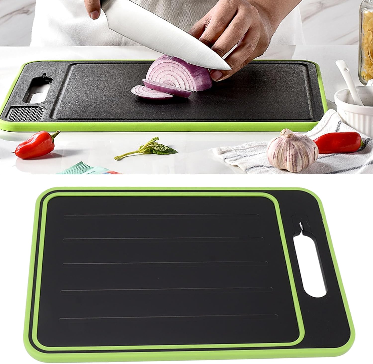 Cutting Boards for Kitchen, 2PCS Cutting Board Double Sided Grinding Plate with Knife Sharpener for Home Outdoor (12.3 * 8.3in) (Black)