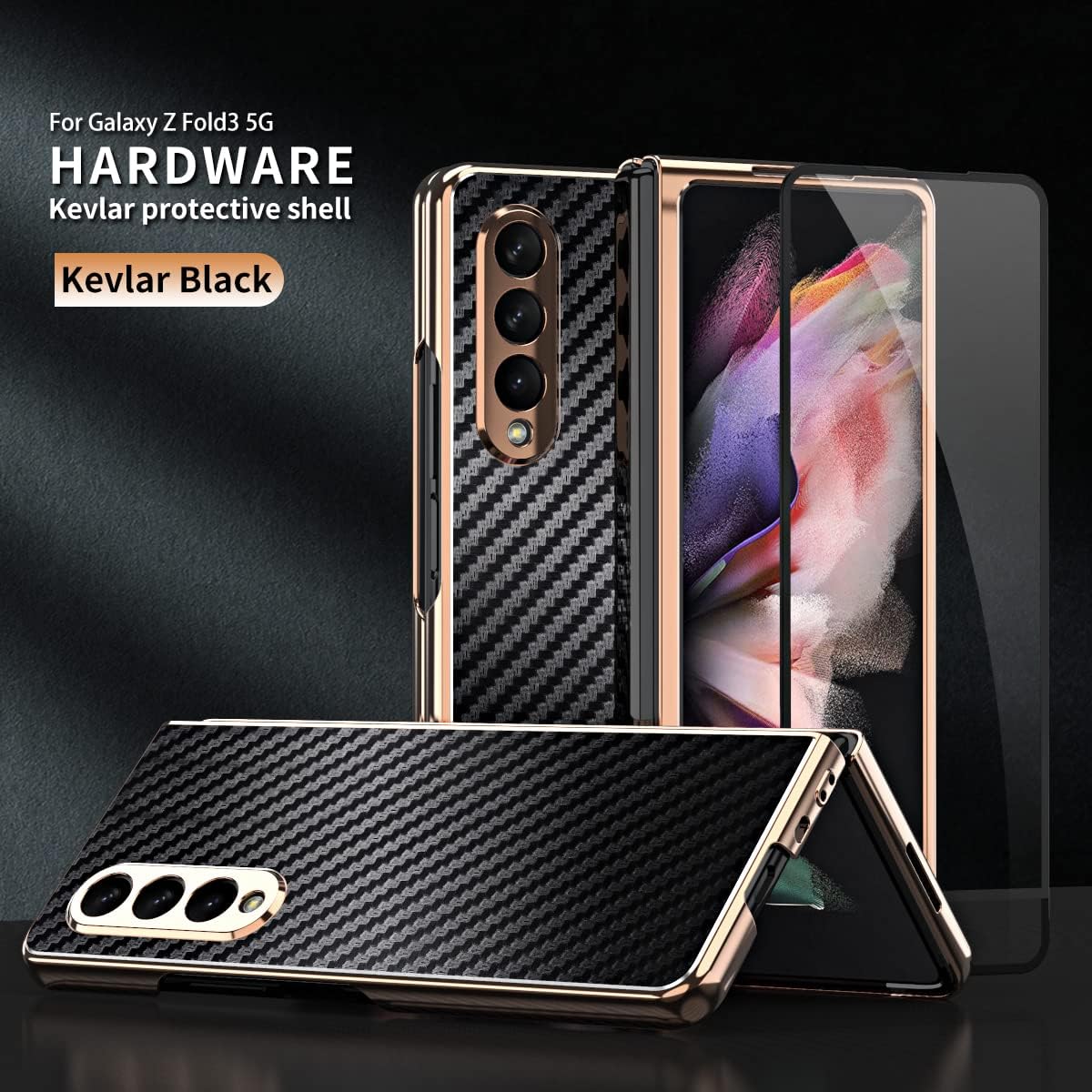 SHIEID Galaxy Z Fold 3 Case, Fold 3 Case with Shell Membrane Integrated Protective Cover, Fit Samsung Galaxy Fold 3 Case, Black