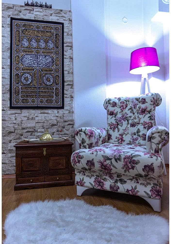 Modefa Islamic Turkish Home Wall Decor Kaba Door Quran Tapestry Black Silver Gold (Tapestry Only)