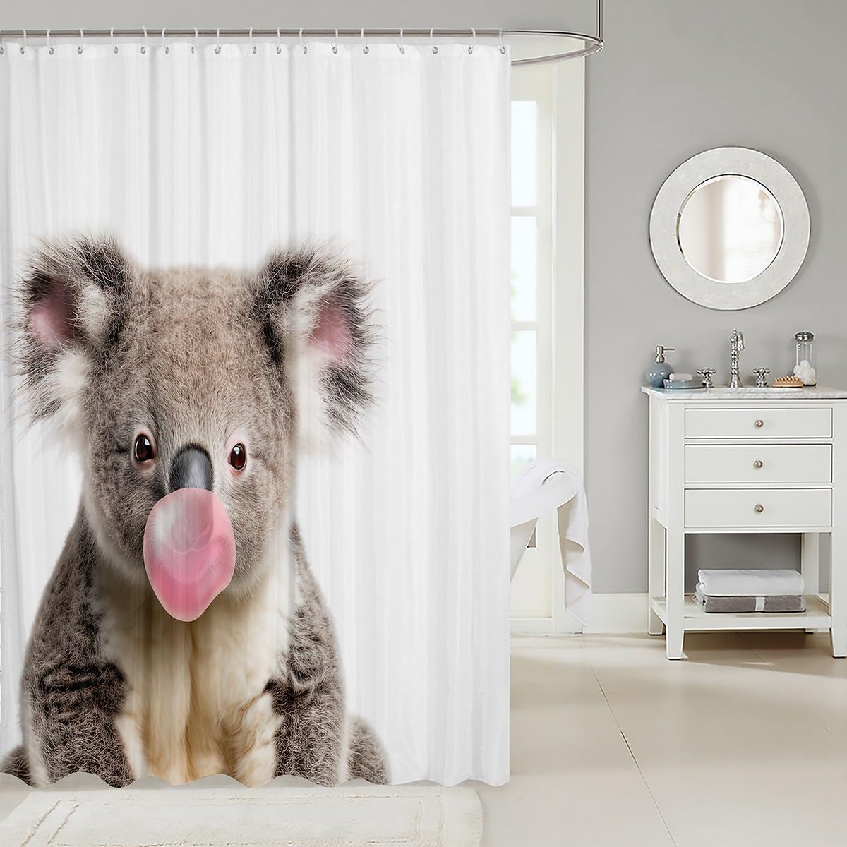Castle Fairy 3D Shower Curtain - Koala Blowing Bubbles Bathroom Set for Kids & Adults - Wild Animals Theme, Waterproof, 72 x 72 Inch image 2