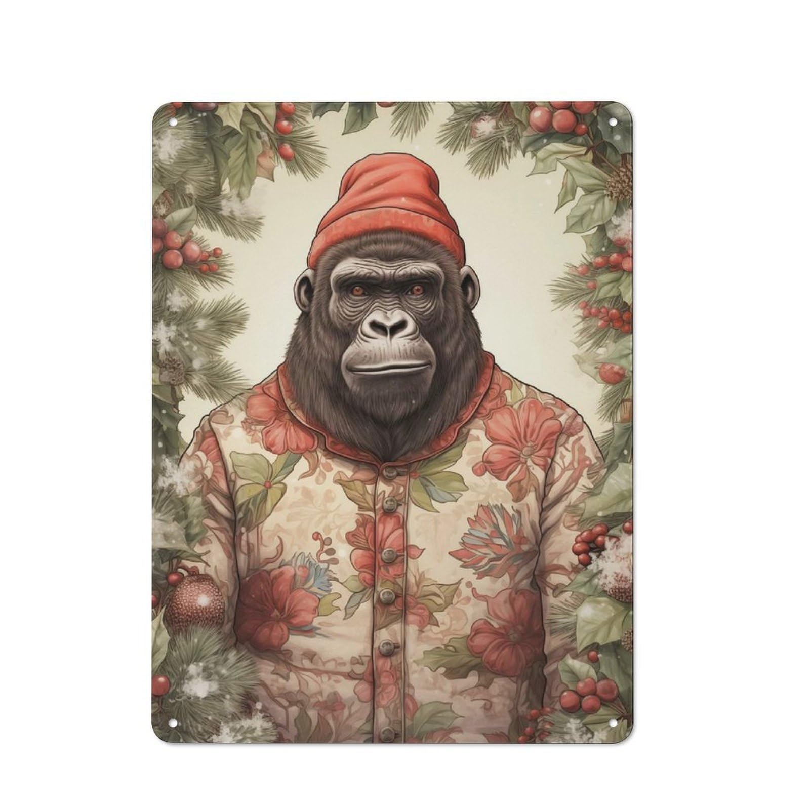 Junmoney Gorilla Portrait Xmas Tin Wall Plaque 40X30cm With For Hallway Wall, For Home Interiors, Feature Walls And Decorative Displays