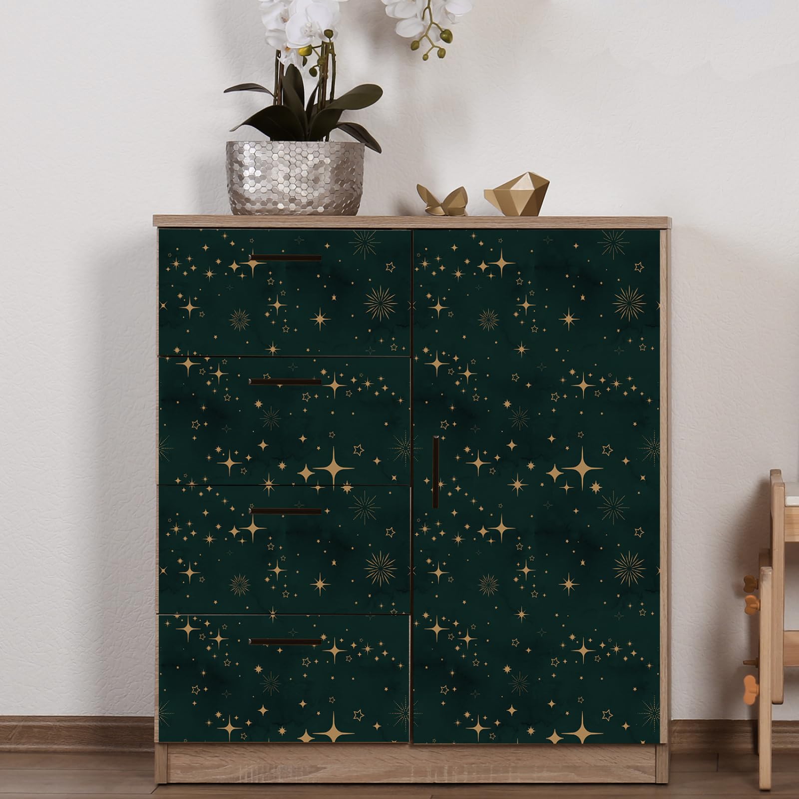 Rmjcxys Dark/Green Sticky Back Plastic Stars Wallpaper Peel And Stick Worktop Vinyl Covering Kitchen Bathroom Bedroom Furniture Art Deco Self Adhesive Wallpaper 38.6X120.6 Cm