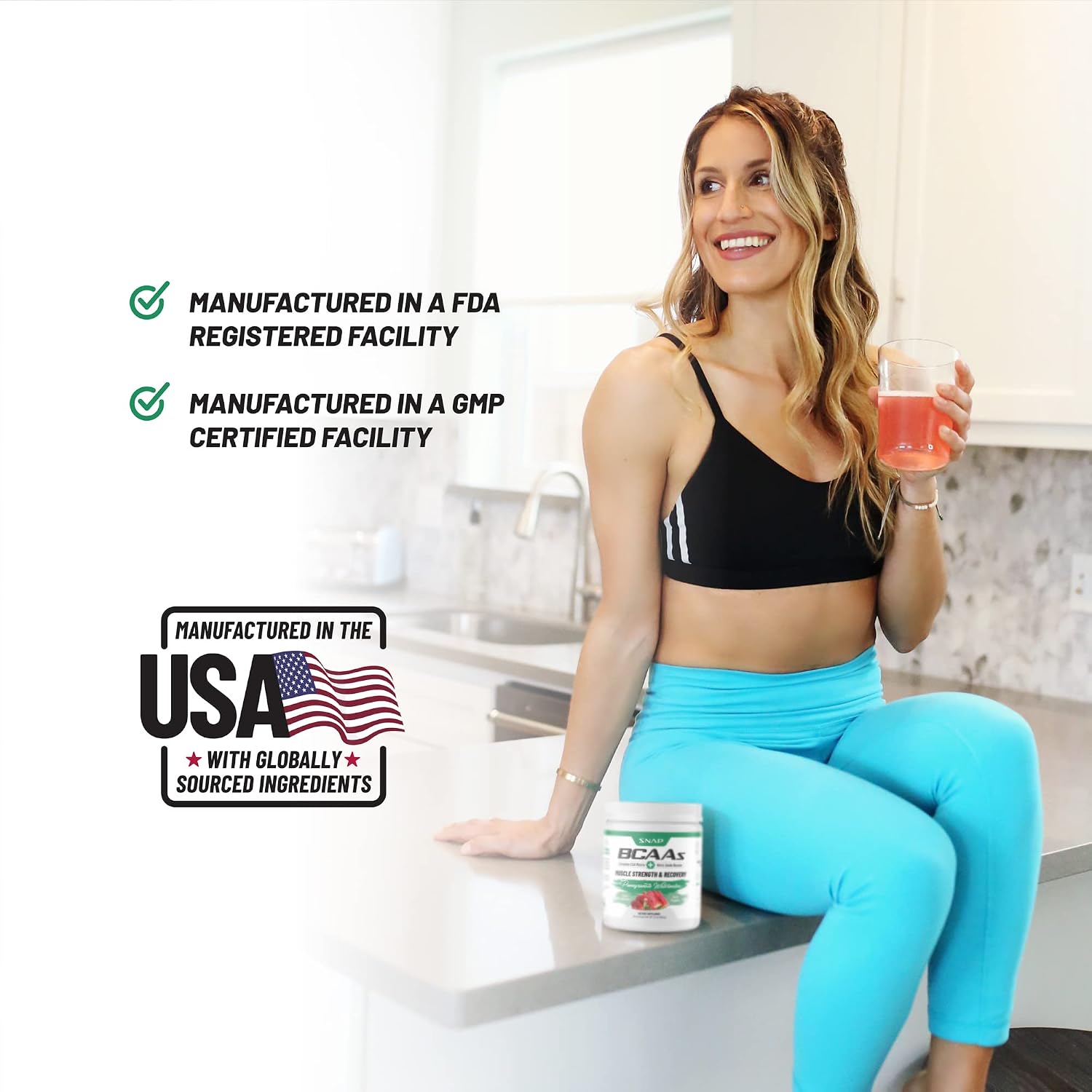 Snap BCAA Powder Essential Amino Supplement with Nitric Oxide Booster - Pre Workout Powder, Recovery Supplements Post Workout, Muscle Strength, BCAA for Women & Men (30 Servings)